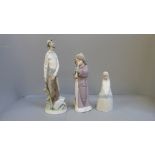 A Lladro figure of Don Quixote, sword a/f and a Lladro figure of a girl with musical instrument