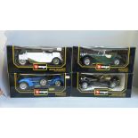 Four Burago model vehicles, boxed