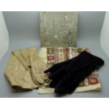 A Harrods Italian silk scarf and two pairs of evening gloves
