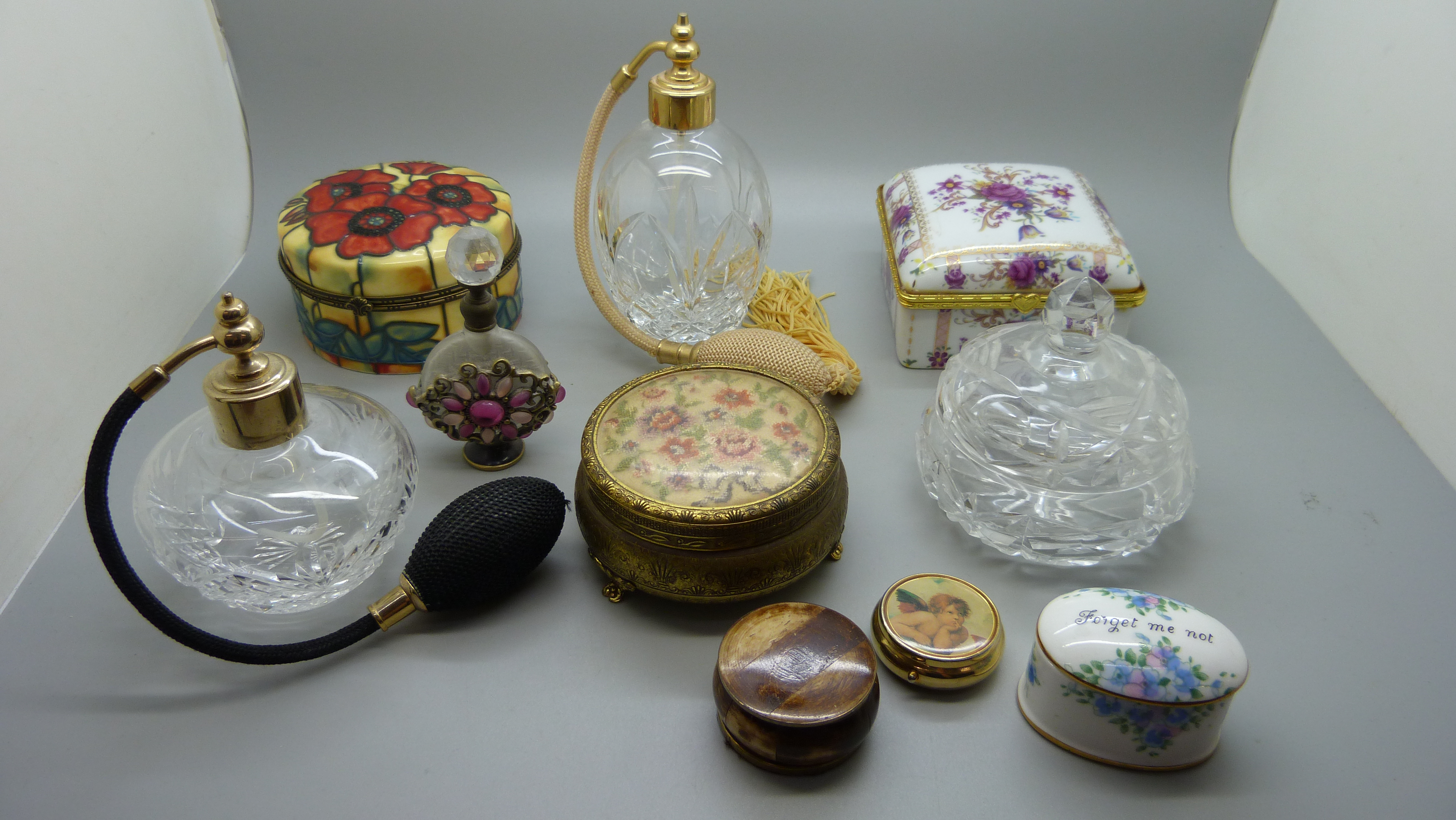 Perfume bottles, trinket boxes including Old Tupton Ware