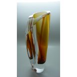 A Kosta Boda vase, Goran Warff, amber, 2002, 24cm