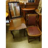 A vintage Atcraft chair, a mahogany coffee table, Stag Minstrel toilet mirror and a hardwood demi-