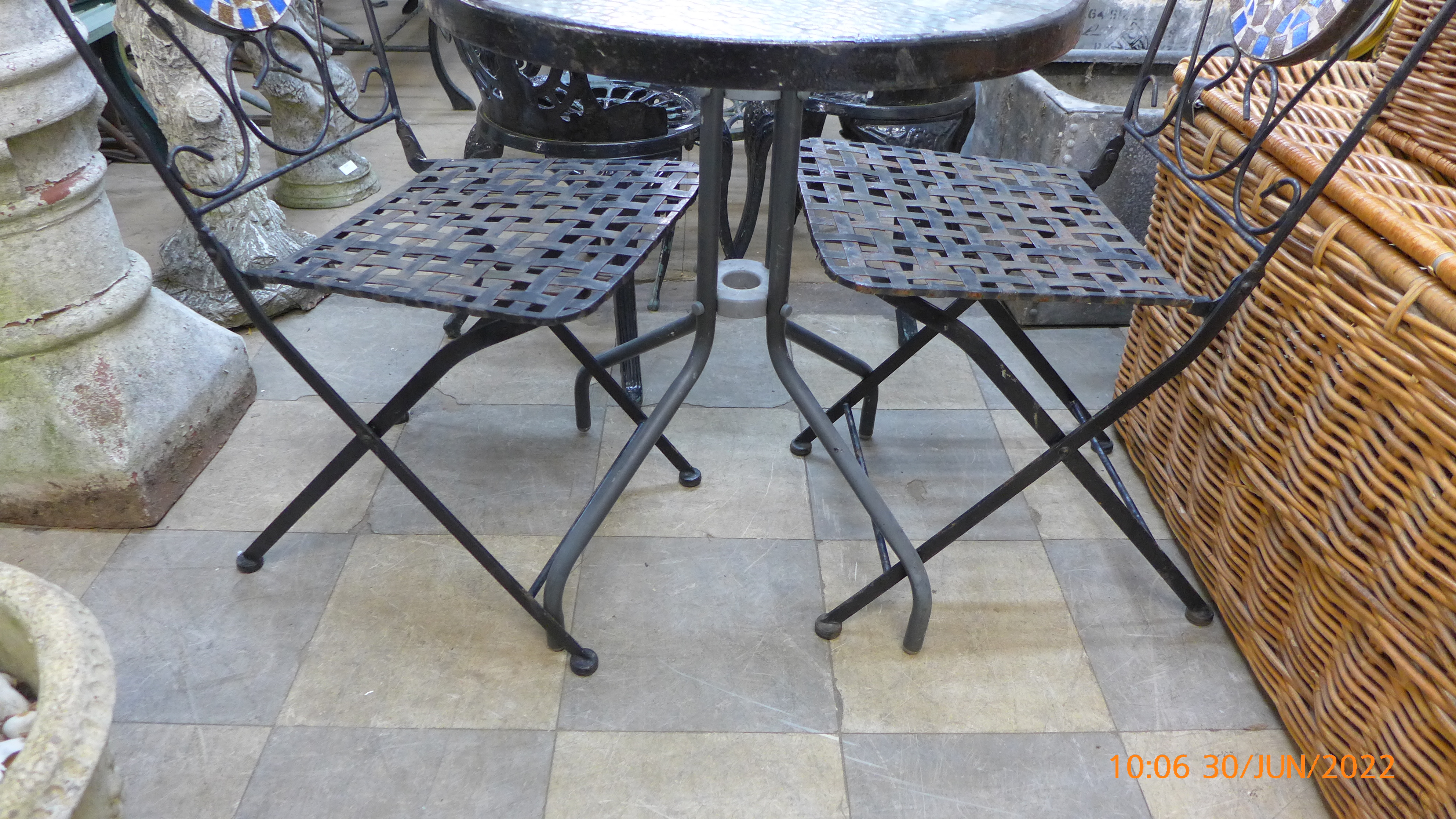 A circular metal and glass garden table and two chairs - Image 3 of 3