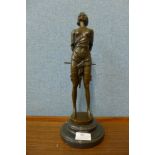 A bronze figure of an erotic semi nude female, on black marble socle