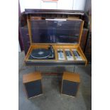 A Decca Compact 3 teak sterogram and two speakers