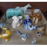 A collection of figures, a Beswick Chihuahua on cushion, Wade Jerry, Sylvac, a novelty Blue Tit