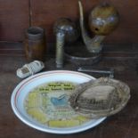 A NUM 'Loyal to the Last', 84-85 commemorative dish, a Victorian smokers stand in coconut and