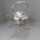 A silver plated spirit kettle and stand