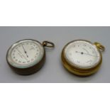 Two pocket barometers, one marked Albert Schäfer, Cassel, lacking cases