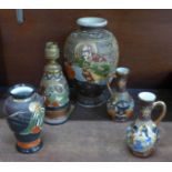 Two oriental vases, a pair of ewers and a table lamp