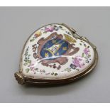 A heart shaped enamel locket/trinket box, 48mm wide