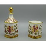 A Royal Crown Derby Honeysuckle miniature decanter and square cup, boxed