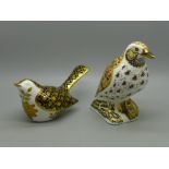 Two Royal Crown Derby paperweights; Song Thrush, 11cm, gold stopper and red Royal Crown Derby