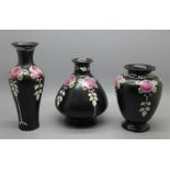 Three Shelley Rose-Elf vases, one with chip to rim