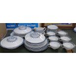 A Royal Doulton Moonstone dinner set, six setting, with six soup bowls and saucers, two tureens