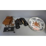 A Coronet folding camera, a pair of Carl Zeiss Jenoptem 10x50 binoculars and NFFC European Cup