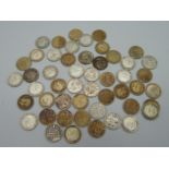 Fifty 1920 to 1946 silver 3d coins, 69.3g