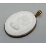 A porcelain pendant with Meissen marks and marked Staatl Museen zu Berlin, set in 925 silver gilt,