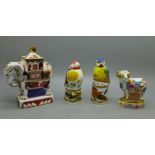 Four Royal Worcester candle snuffers, Connoisseur Collection Zodiac Sheep 2003, Nelson Elephant,
