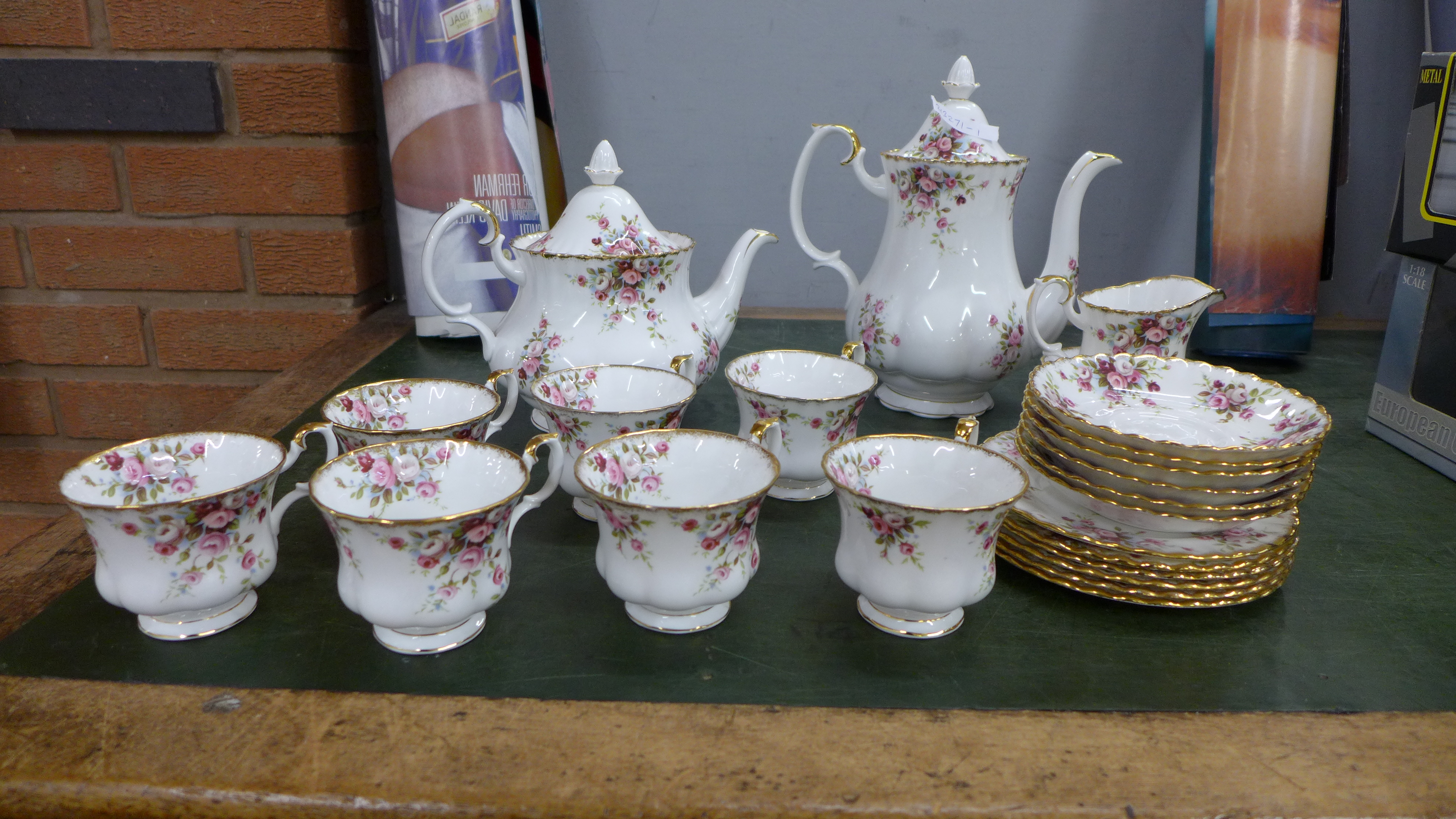 Royal Albert Cottage Garden teaware, coffee pot, teapot, seven cups, six saucers, six plates, - Image 2 of 3