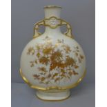 A Royal Worcester moon flask vase, with hole near bottom for conversion to a table lamp, 37cm