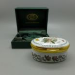 A Portmeirion oval enamel box, The Botanic Garden, 7cm, boxed