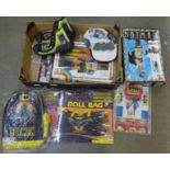 Batman toys, etc., including 1960's bread wrapper, playsuit, baseball boots, etc.