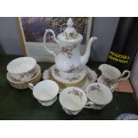 A Royal Albert Moss Rose tea set, six setting but lacking three cups