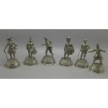 Pewter military figures by Charles C. Stadden; Grenadier Guards, American Continental Line, Queens