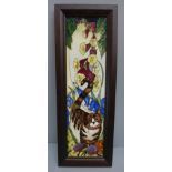 A Moorcroft rectangular picture tile, Cat Nap (Tabby), designed by Rachel Bishop, framed