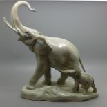 A Lladro elephant and calf, 30.5cm