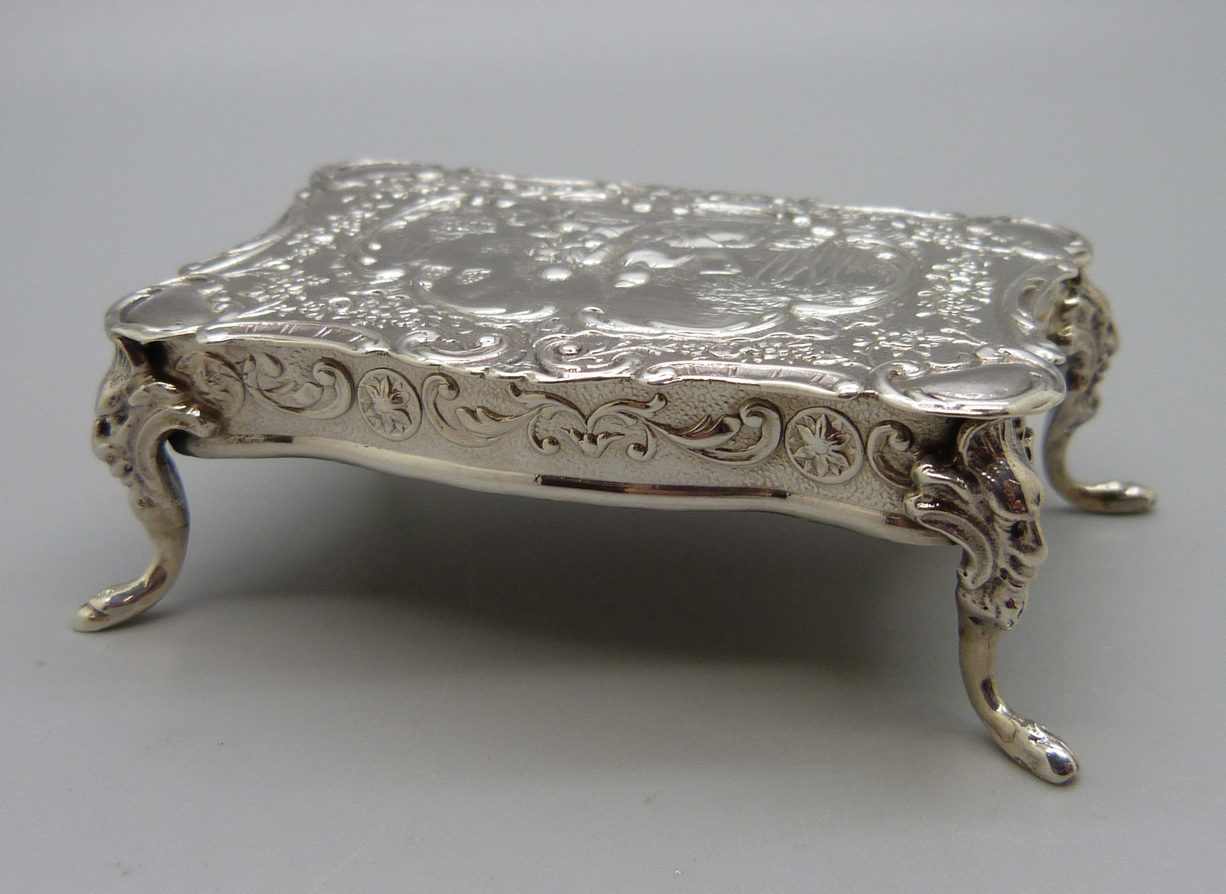 A late Victorian miniature silver dolls house table, London import marks for 1898 - Image 3 of 4