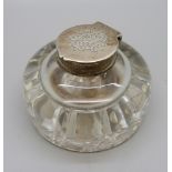 A silver topped glass paperweight/inkwell, Birmingham 1902