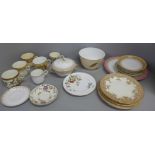 Early Royal Worcester hand painted cups, saucers, some in brown colourways, twenty-three items