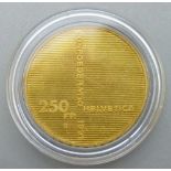 A Swiss 1991 250 Francs gold proof coin, 0.900 fineness, 8g