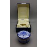 A Moorcroft enamel circular box, trial, boxed