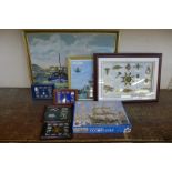 * Presswood, nautical scene, oil on board, five cased sets of nautical knots and a puzzle