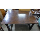 A Victorian painted beech kitchen table with an elm top