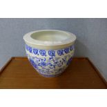 A Chinese style blue and white porcelain jardiniere