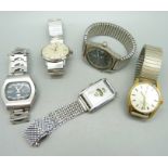 Five wristwatches;- Tissot automatic PR-516, Seiko 5 automatic, Roamer Superking, Sekonda and a