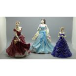 A Coalport Classic Elegance Birthday Collection figure and two Royal Doulton figures, Sophie and