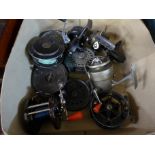 Ten vintage fishing reels including Allcock and Penn