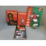 Ian Wright, two autobiographies, a Soccer Super Heroes figure and an Arsenal book