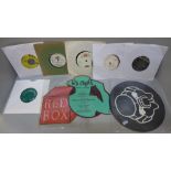 Four picture discs, a 7" Eric Burden DJ record, Ian Dury demo, Elastic Band, and three others