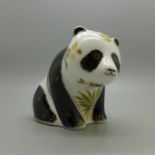 A Royal Crown Derby Baby Panda paperweight with silver stopper