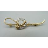 A 9ct gold horse racing brooch, 10.8g, 72mm