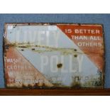 A vintage enamelled Lively Polly Dry Soap sign