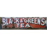 A vintage enamelled Black & Greens Tea sign