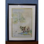 Chinese School, landscape, watercolour, framed