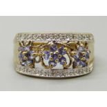 A 9ct gold, tanzanite and diamond ring, 3.6g, W